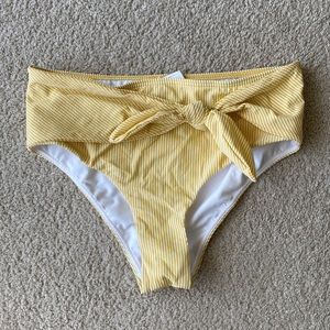 ROXY BIKINI BOTTOM YELLOW WHITE STRIPES SMALL High waisted bow new